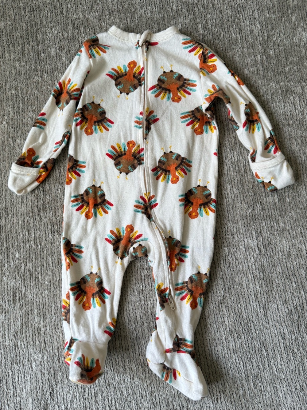 Old Navy Baby 6-9M Turkey Thanksgiving 2-Way Zip Footed Pajamas